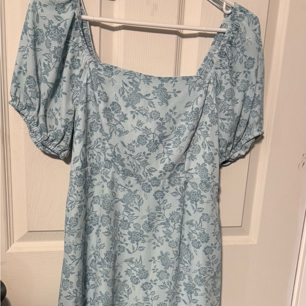 Floral Blue Dress with Puff Sleeves